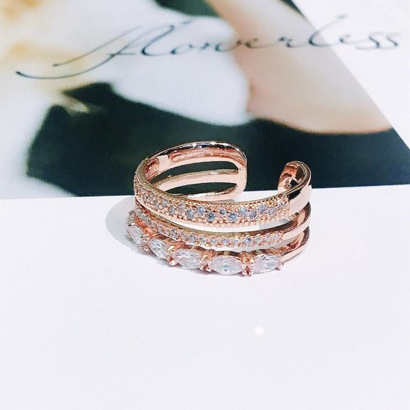 Rose Gold Diamond Triple Stackable Adjustable Ring - Picture 14 of 16